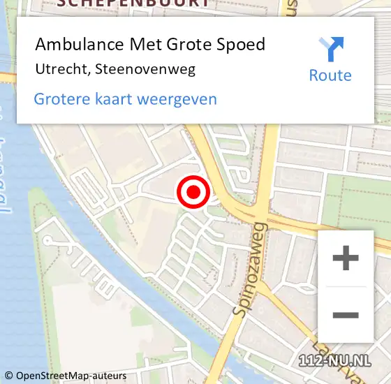 Locatie op kaart van de 112 melding: Ambulance Met Grote Spoed Naar Utrecht, Steenovenweg op 15 augustus 2018 01:23