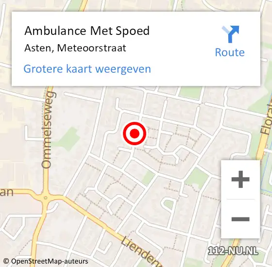 Locatie op kaart van de 112 melding: Ambulance Met Spoed Naar Asten, Meteoorstraat op 15 augustus 2018 01:56