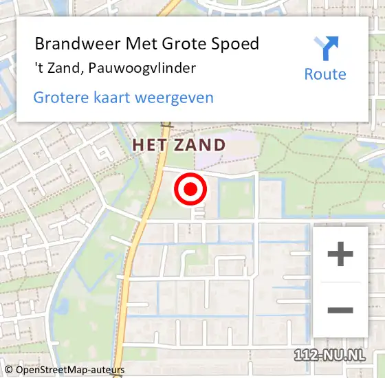 Locatie op kaart van de 112 melding: Brandweer Met Grote Spoed Naar 't Zand, Pauwoogvlinder op 15 augustus 2018 02:26