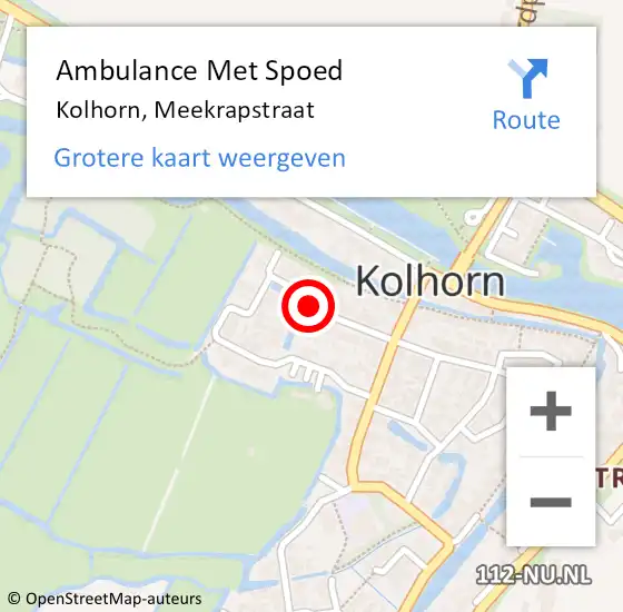 Locatie op kaart van de 112 melding: Ambulance Met Spoed Naar Kolhorn, Meekrapstraat op 15 augustus 2018 02:46