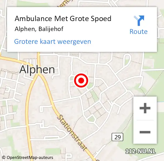 Locatie op kaart van de 112 melding: Ambulance Met Grote Spoed Naar Alphen, Balijehof op 15 augustus 2018 03:11