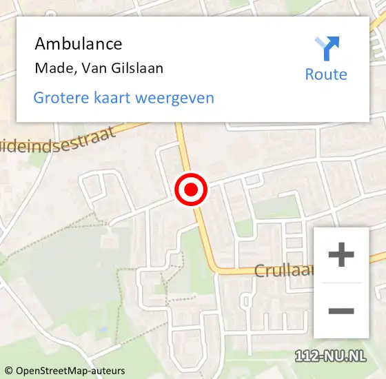 Locatie op kaart van de 112 melding: Ambulance Made, Van Gilslaan op 15 augustus 2018 04:54