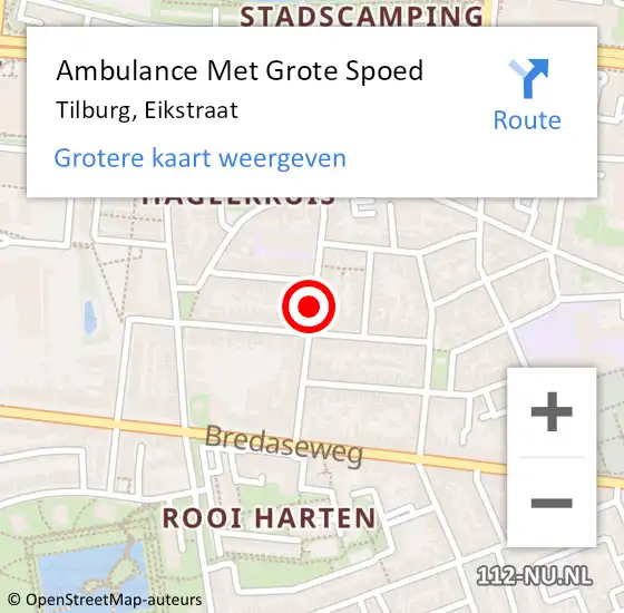 Locatie op kaart van de 112 melding: Ambulance Met Grote Spoed Naar Tilburg, Eikstraat op 15 augustus 2018 05:16