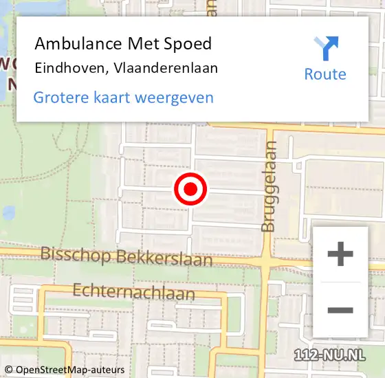 Locatie op kaart van de 112 melding: Ambulance Met Spoed Naar Eindhoven, Vlaanderenlaan op 15 augustus 2018 06:04
