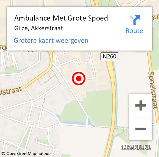 Locatie op kaart van de 112 melding: Ambulance Met Grote Spoed Naar Gilze, Akkerstraat op 15 augustus 2018 07:23
