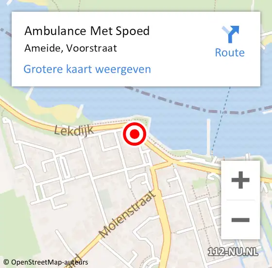 Locatie op kaart van de 112 melding: Ambulance Met Spoed Naar Ameide, Voorstraat op 15 augustus 2018 08:31