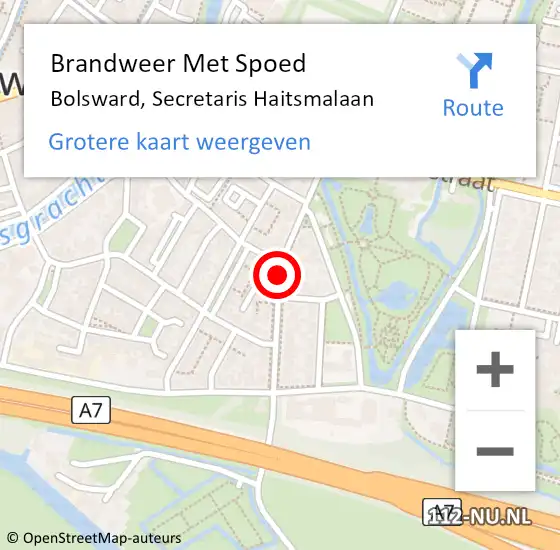 Locatie op kaart van de 112 melding: Brandweer Met Spoed Naar Bolsward, Secretaris Haitsmalaan op 15 augustus 2018 08:49