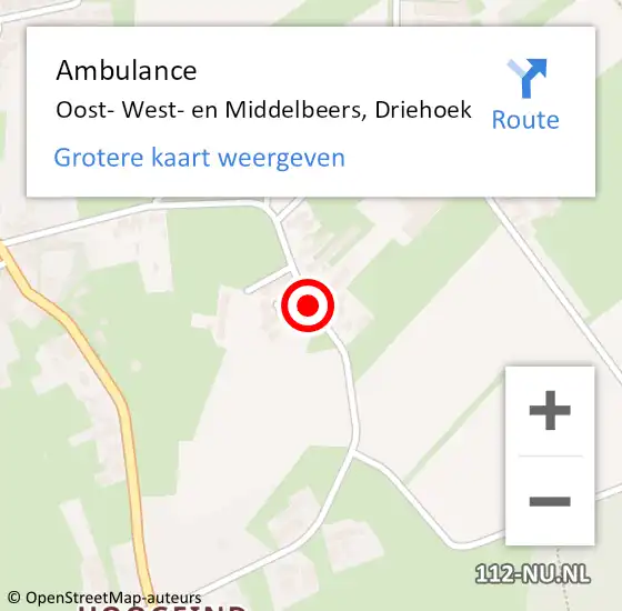 Locatie op kaart van de 112 melding: Ambulance Oost- West- en Middelbeers, Driehoek op 15 augustus 2018 09:46
