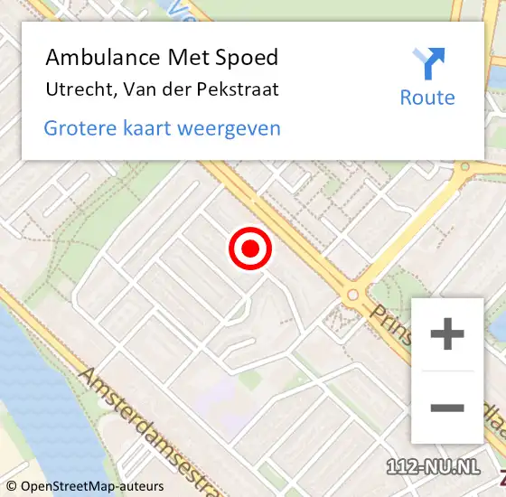 Locatie op kaart van de 112 melding: Ambulance Met Spoed Naar Utrecht, Van der Pekstraat op 15 augustus 2018 10:15