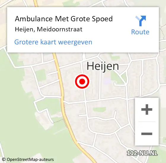 Locatie op kaart van de 112 melding: Ambulance Met Grote Spoed Naar Heijen, Meidoornstraat op 15 augustus 2018 10:40