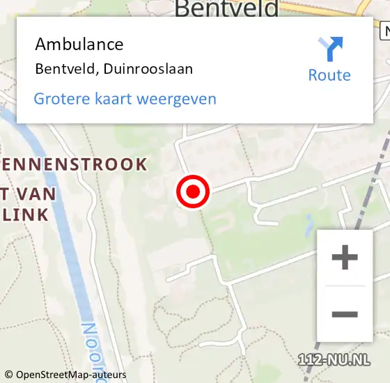 Locatie op kaart van de 112 melding: Ambulance Bentveld, Duinrooslaan op 15 augustus 2018 10:44