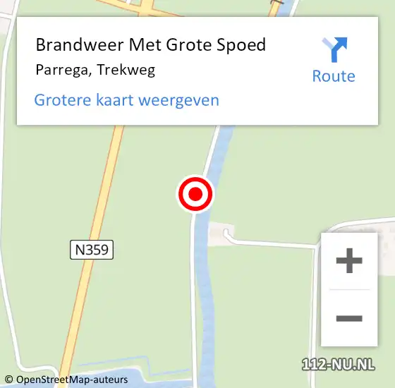 Locatie op kaart van de 112 melding: Brandweer Met Grote Spoed Naar Parrega, Trekweg op 15 augustus 2018 11:22