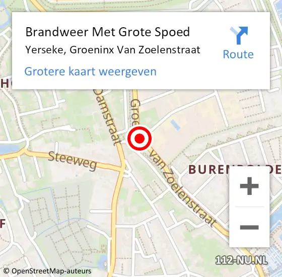 Locatie op kaart van de 112 melding: Brandweer Met Grote Spoed Naar Yerseke, Groeninx Van Zoelenstraat op 15 augustus 2018 11:53