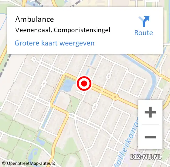 Locatie op kaart van de 112 melding: Ambulance Veenendaal, Componistensingel op 15 augustus 2018 13:03