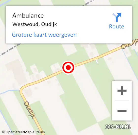 Locatie op kaart van de 112 melding: Ambulance Westwoud, Oudijk op 15 augustus 2018 13:31