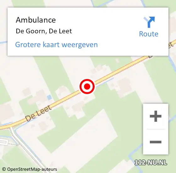 Locatie op kaart van de 112 melding: Ambulance De Goorn, De Leet op 15 augustus 2018 14:16