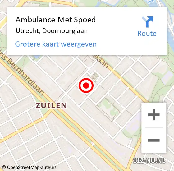 Locatie op kaart van de 112 melding: Ambulance Met Spoed Naar Utrecht, Doornburglaan op 15 augustus 2018 14:25