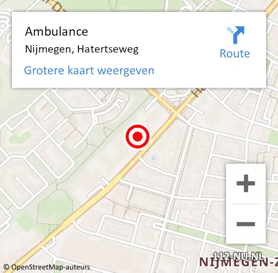 Locatie op kaart van de 112 melding: Ambulance Nijmegen, Hatertseweg op 15 augustus 2018 14:33
