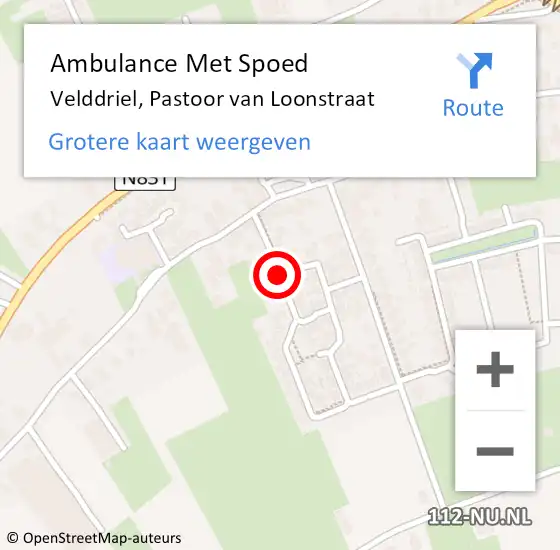 Locatie op kaart van de 112 melding: Ambulance Met Spoed Naar Velddriel, Pastoor van Loonstraat op 15 augustus 2018 15:44