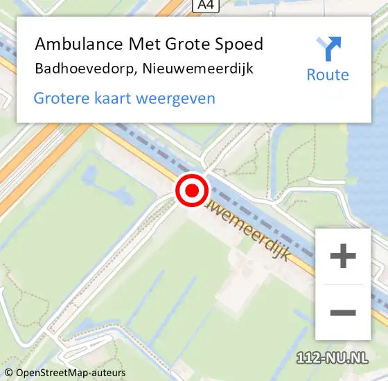 Locatie op kaart van de 112 melding: Ambulance Met Grote Spoed Naar Badhoevedorp, Nieuwemeerdijk op 15 augustus 2018 15:53
