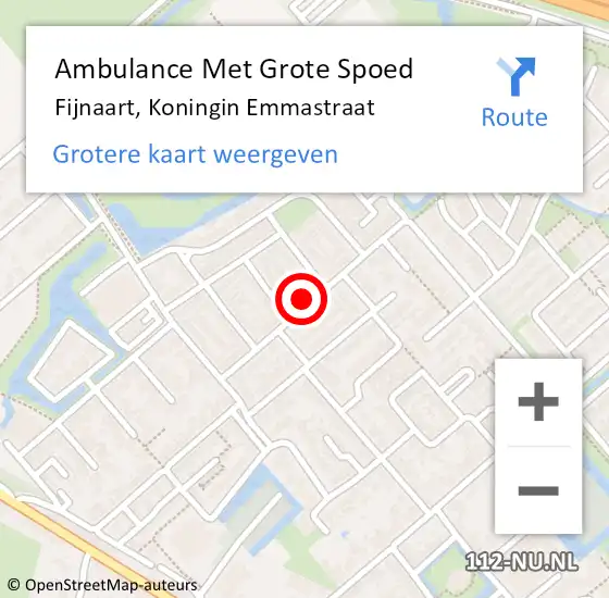 Locatie op kaart van de 112 melding: Ambulance Met Grote Spoed Naar Fijnaart, Koningin Emmastraat op 15 augustus 2018 18:35