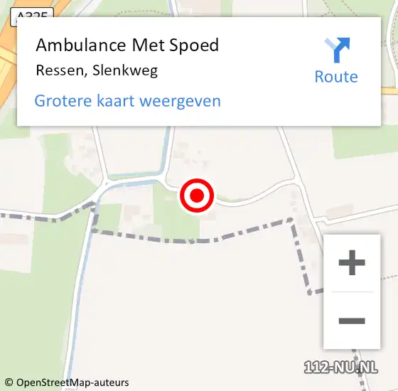 Locatie op kaart van de 112 melding: Ambulance Met Spoed Naar Ressen, Slenkweg op 15 augustus 2018 19:42