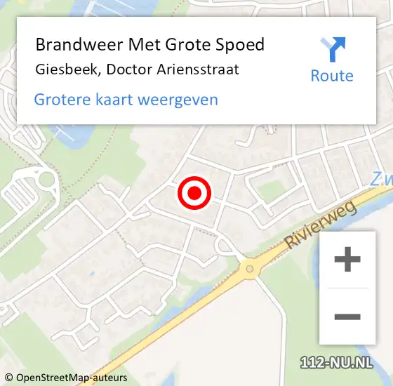 Locatie op kaart van de 112 melding: Brandweer Met Grote Spoed Naar Giesbeek, Doctor Ariensstraat op 15 augustus 2018 20:42