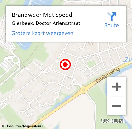 Locatie op kaart van de 112 melding: Brandweer Met Spoed Naar Giesbeek, Doctor Ariensstraat op 15 augustus 2018 20:46