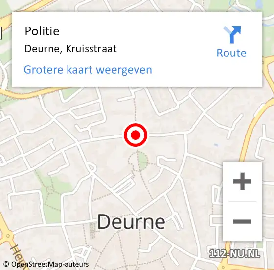 Locatie op kaart van de 112 melding: Politie Deurne, Kruisstraat op 15 augustus 2018 20:58