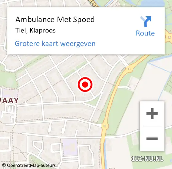 Locatie op kaart van de 112 melding: Ambulance Met Spoed Naar Tiel, Klaproos op 15 augustus 2018 21:13