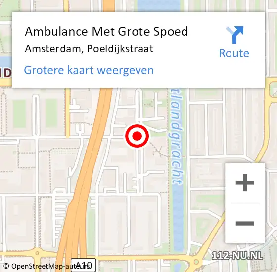 Locatie op kaart van de 112 melding: Ambulance Met Grote Spoed Naar Amsterdam, Poeldijkstraat op 15 augustus 2018 21:31