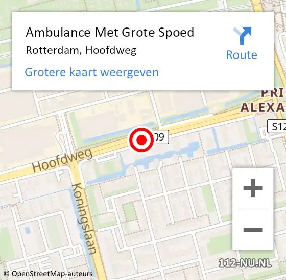 Locatie op kaart van de 112 melding: Ambulance Met Grote Spoed Naar Rotterdam, Hoofdweg op 15 augustus 2018 21:52