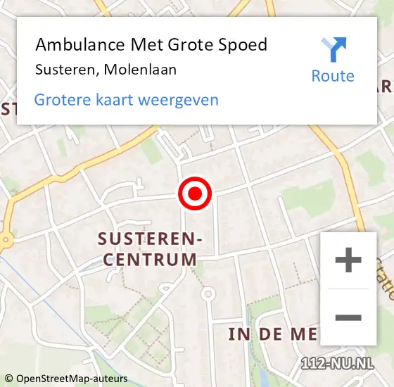 Locatie op kaart van de 112 melding: Ambulance Met Grote Spoed Naar Susteren, Molenlaan op 15 augustus 2018 23:46