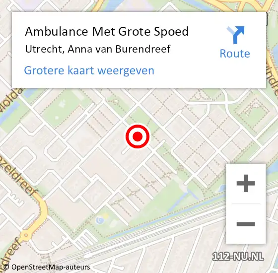 Locatie op kaart van de 112 melding: Ambulance Met Grote Spoed Naar Utrecht, Anna van Burendreef op 15 augustus 2018 23:54