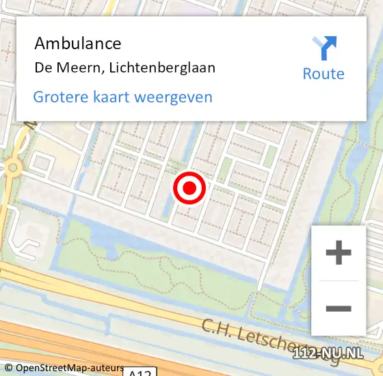 Locatie op kaart van de 112 melding: Ambulance De Meern, Lichtenberglaan op 16 augustus 2018 00:20