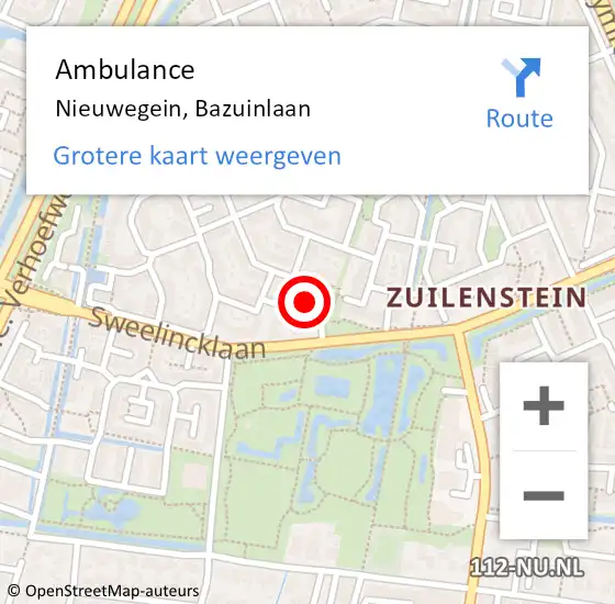 Locatie op kaart van de 112 melding: Ambulance Nieuwegein, Bazuinlaan op 16 augustus 2018 00:24