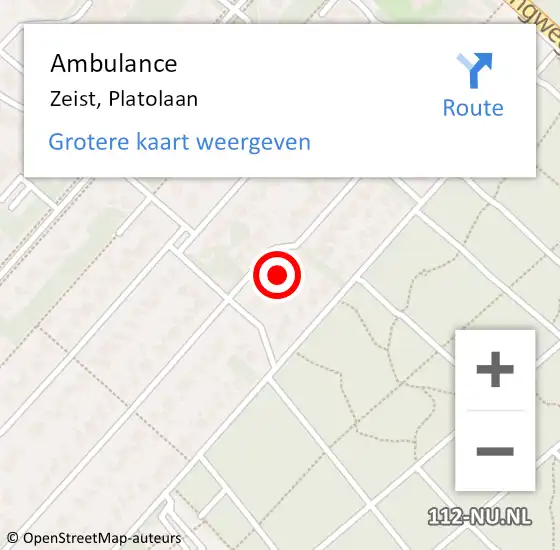 Locatie op kaart van de 112 melding: Ambulance Zeist, Platolaan op 16 augustus 2018 01:44