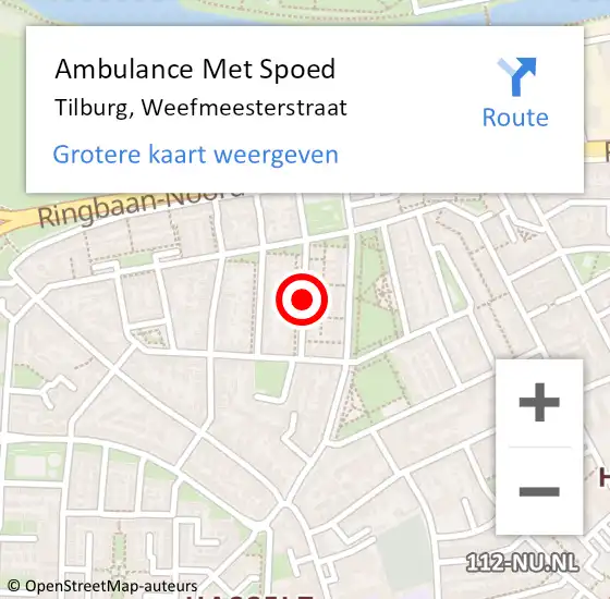 Locatie op kaart van de 112 melding: Ambulance Met Spoed Naar Tilburg, Weefmeesterstraat op 16 augustus 2018 01:48