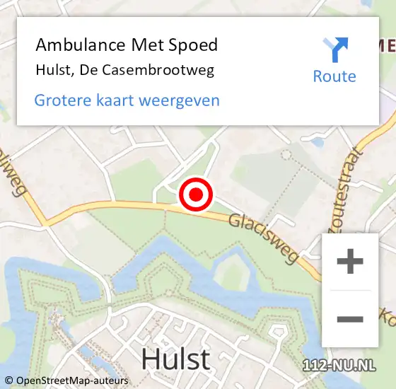 Locatie op kaart van de 112 melding: Ambulance Met Spoed Naar Hulst, De Casembrootweg op 16 augustus 2018 03:33