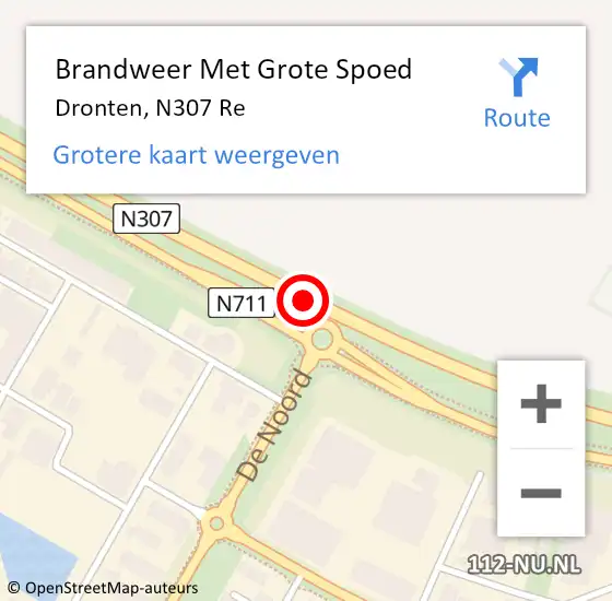 Locatie op kaart van de 112 melding: Brandweer Met Grote Spoed Naar Dronten, N307 Re op 16 augustus 2018 05:32