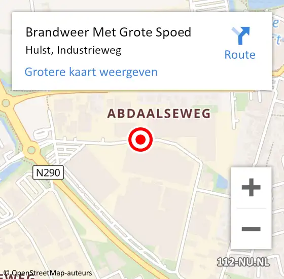 Locatie op kaart van de 112 melding: Brandweer Met Grote Spoed Naar Hulst, Industrieweg op 16 augustus 2018 07:10