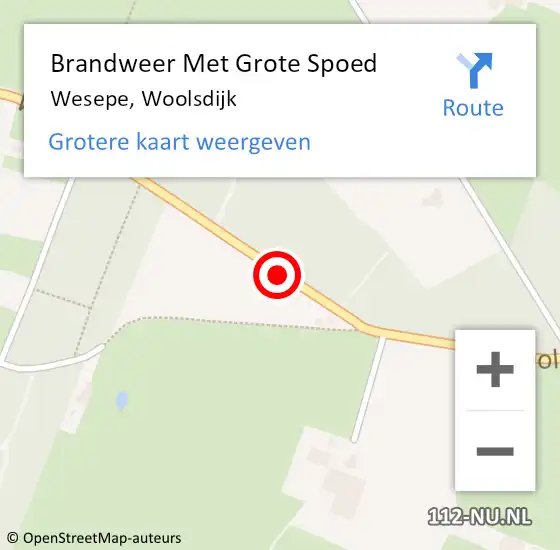 Locatie op kaart van de 112 melding: Brandweer Met Grote Spoed Naar Wesepe, Woolsdijk op 16 augustus 2018 07:37