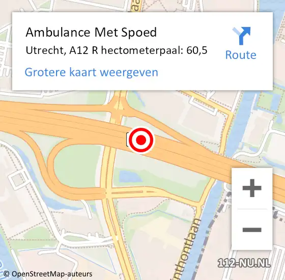 Locatie op kaart van de 112 melding: Ambulance Met Spoed Naar Utrecht, A12 Li hectometerpaal: 63,4 op 16 augustus 2018 08:23