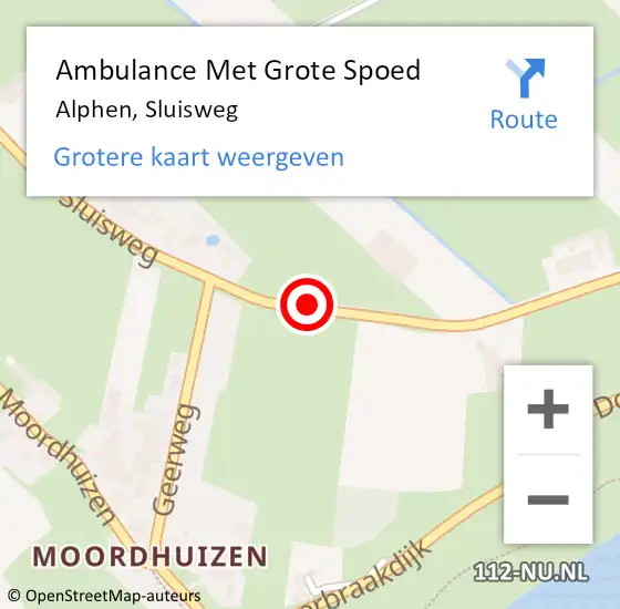 Locatie op kaart van de 112 melding: Ambulance Met Grote Spoed Naar Alphen, Sluisweg op 16 augustus 2018 08:39