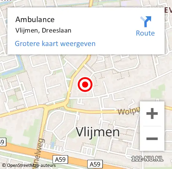 Locatie op kaart van de 112 melding: Ambulance Vlijmen, Dreeslaan op 16 augustus 2018 09:11