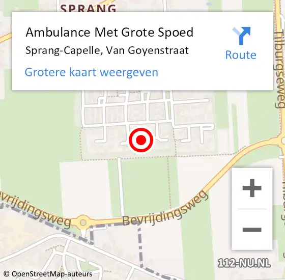 Locatie op kaart van de 112 melding: Ambulance Met Grote Spoed Naar Sprang-Capelle, Van Goyenstraat op 16 augustus 2018 09:21
