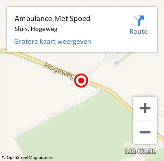 Locatie op kaart van de 112 melding: Ambulance Met Spoed Naar Sluis, Hogeweg op 16 augustus 2018 10:03