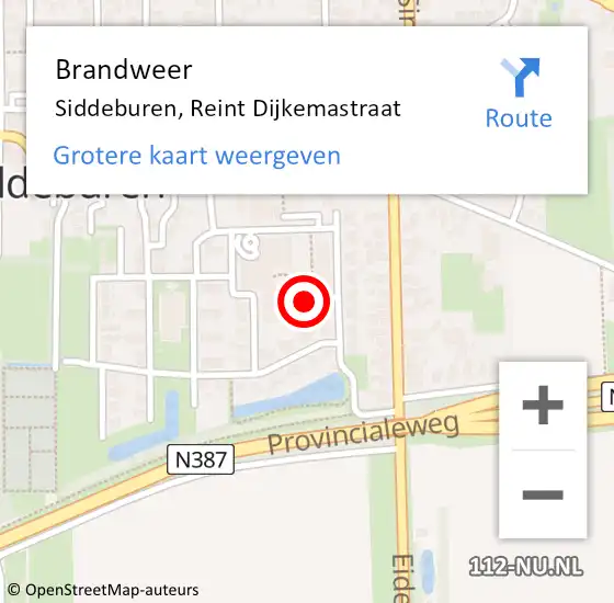 Locatie op kaart van de 112 melding: Brandweer Siddeburen, Reint Dijkemastraat op 16 augustus 2018 11:11