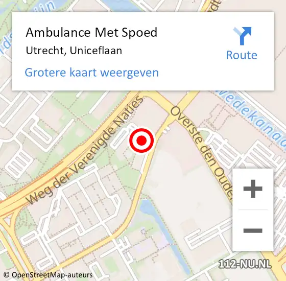 Locatie op kaart van de 112 melding: Ambulance Met Spoed Naar Utrecht, Uniceflaan op 16 augustus 2018 11:15