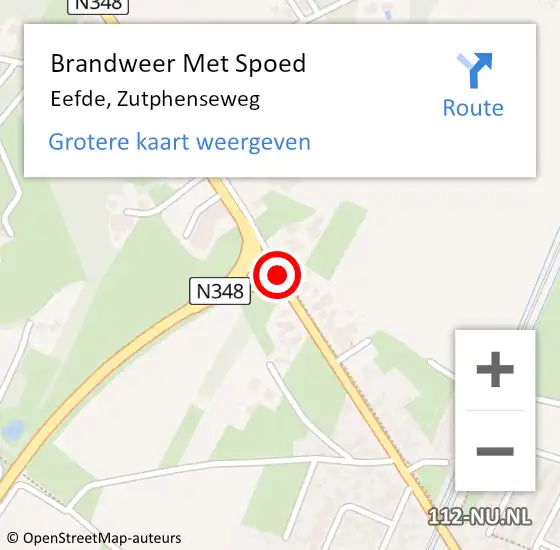 Locatie op kaart van de 112 melding: Brandweer Met Spoed Naar Eefde, Zutphenseweg op 16 augustus 2018 11:31